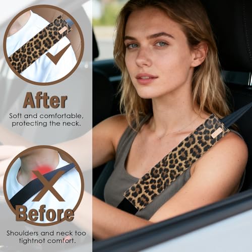 2-Pack Seat Belt Covers, Universal Car Seat Belt Pads Protector for Comfortable Driving, Relief Neck & Shoulder Pain, Fits All Cars & Backpack Straps (Leopard) - color: Leopard