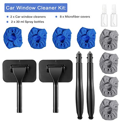 Frienda 2 Set Windshield Cleaner Tool Inside Car Windshield Cleaning Wand Auto Window Cleaner with Detachable Handle, 8 Reusable Microfiber Pads and 2 Spray Bottles for Car Interior(Gray, Blue) - color: Gray, Blue