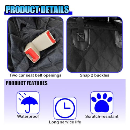 Waterproof Dog Car Seat Cover, Non-Slip Scratchproof Pet Car Back Seat Protector, Washable Hammock Bench Seats Cover, Universal Auto Interior Accessories for Cars/Trucks/SUVs (Black)