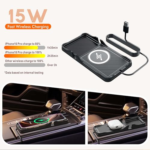 Wireless Car Charger,LANSEMKU Car Wireless Chargers Charging pad Non Slip 15w Fast Charger for Car Wireless Phone Charger for iPhone17/ 16/15/14/13/12 Pro Max,for Android (with Holder-100cm Cable)