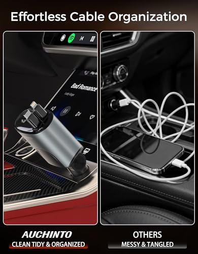 Retractable Car Charger, 100W Car Phone Charger with Cables Fast Charging,Cigarette Lighter USB Charger for iPhone 17 16 15 14 13 12 11 Galaxy Pixel,Travel Essentials Car Accessories Gifts for Him Her
