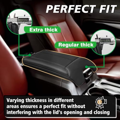 Muslogy Center Console Armrest Cover Fit for Ford F-150 F150 2009-2014 Accessories, Comfort Armrest Pad Console Lid Cushion Vegan Leather 1-Inch Extra Thick(Bucket Seat ONLY) - size: 2) 09-14 |F150| Bucket Seat, +Thick