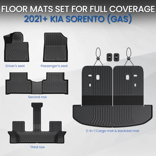 Floor Mats Cargo Mat Set for 2021-2024 2025 2026 Kia Sorento 6/7 Seats Car Mat Accessories(Not Fit Hybrid), All Weather TPE Cargo Liner Trunk Mat for S LX EX SX(Floor Mats+2-in-1 Cargo Mat) - style: Floor Mats+2-in-1 Cargo Mat