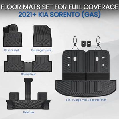 Floor Mats Cargo Mat Set for 2021-2024 2025 2026 Kia Sorento 6/7 Seats Car Mat Accessories(Not Fit Hybrid), All Weather TPE Cargo Liner Trunk Mat for S LX EX SX(Floor Mats+2-in-1 Cargo Mat) - style: Floor Mats+2-in-1 Cargo Mat