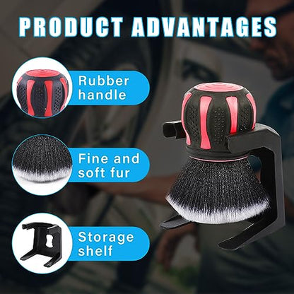 Ziciner Ultra Soft Detailing Brushes, Car XL Synthetic Brush Comes with Storage Rack, Auto Interior Dusting Brush Cleaning Tool Covers Large Area Inside or Outside Vehicles (Red) - color: Red