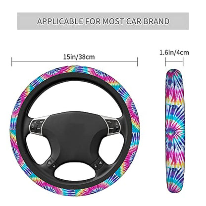 Swono Tie Dye Car Steering Wheel Cover Universal 15 Inch with Grip Contours Spiral Tie Dye Pattern Background Neoprene Auto for Men and Women Non-Slip Breathable Soft - color: multi-061