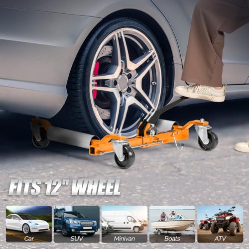 TUFFIOM Car Wheel Dolly Jack Set of 4, Mechanical 6000-lbs Car Skates, 12'' Wheel Vehicle Positioning Jack, Heavy Duty Rollers with Ratcheting Foot Pedal for Tire Auto Repair Moving, Orange - color: Orange