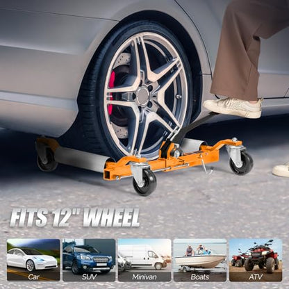 TUFFIOM Car Wheel Dolly Jack Set of 4, Mechanical 6000-lbs Car Skates, 12'' Wheel Vehicle Positioning Jack, Heavy Duty Rollers with Ratcheting Foot Pedal for Tire Auto Repair Moving, Orange - color: Orange