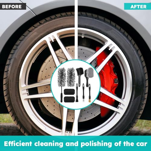 9PCS Car Wheel Cleaning Pro Kit, Tire Brush, Soft-bristled Rims Brush, Microfiber Flat Wheel Brushes, Double-Ended Detailing Brushes, Detailing Pads, Scratch-Free & Multipurpose(COLOR:Black Grey)