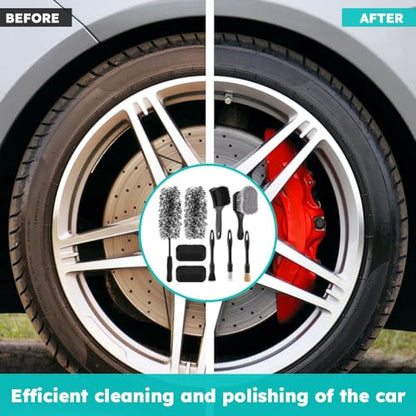 9PCS Car Wheel Cleaning Pro Kit, Tire Brush, Soft-bristled Rims Brush, Microfiber Flat Wheel Brushes, Double-Ended Detailing Brushes, Detailing Pads, Scratch-Free & Multipurpose(COLOR:Black Grey)