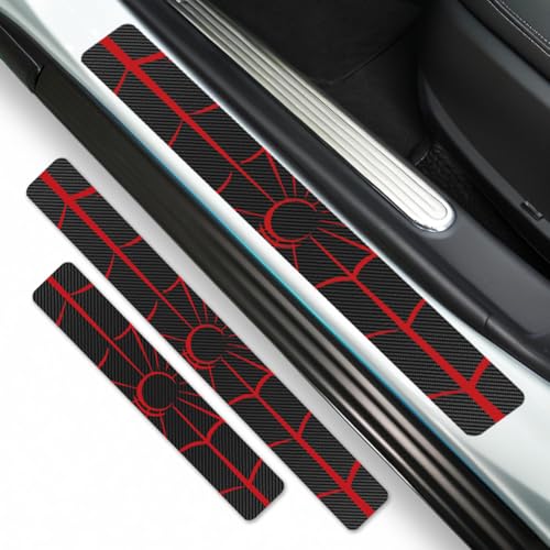 ZORAPULZE 4PCS Car Door Sill Protector Carbon Fiber Scratch Resistant Red Web Door Entry Guard Scuff Plate Film for Cars SUVs Off-Road, Universal Trim Accessories - color: Web Red