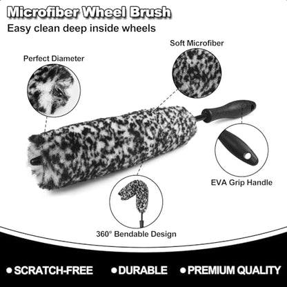 3PCS Wheel Brush Kit for Cleaning Wheel and Tire, Wheel and Rim Brush, Car Detailing Brushes, Bendable & Durable Car Wheel Rim Cleaner Brush Set,Car Detailing Cleaning Brush Supplies Kit - color: Black