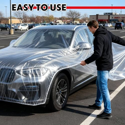 LEIFIDE 3pcs Universal Large Plastic Car Covers 15.7X 24.6ft Extra Clear Reusable Car Cover with Elastic Band for SUV, Sedan, Mini Van and Outdoor Snow Rain Wind Dust Frost