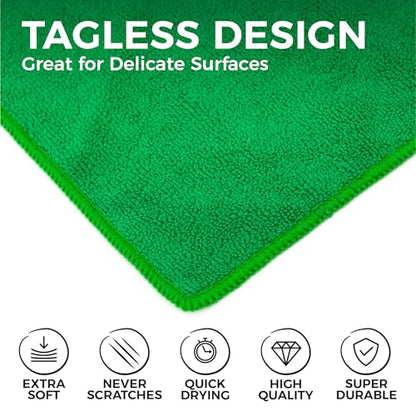 The Rag Company - All-Purpose Microfiber Terry Cleaning Towels - Commercial Grade, Highly Absorbent, Lint-Free, Streak-Free, Kitchens, Bathrooms, Offices, 300gsm, 14in x 14in, Green (12-Pack) - color: Green, size: 14in x 14in