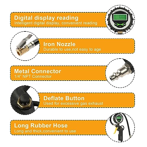 FORNAX Digital Tire Inflator with 200 PSI Pressure Gauge for Testing Tire Pressure