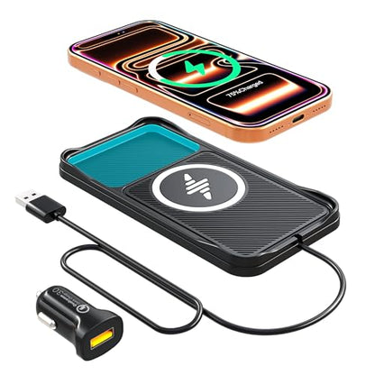 Wireless Car Charger Pad, 15w Fast Car Wireless Chargers Charging pad Non Slip Charger for Car Wireless Phone Charger for iPhone 17/16/15/14/13/12 Pro, SE3/SE2/XS/X/XR/8, 30cm Cable - color: Black-30cm Cable