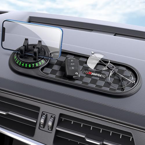Multifunction Car Anti-Slip Mat, 3-in-1 Rotating Dashboard Mat, Large Storage Pad, Anti-Slip Phone Holder, 360° Rotating Mount with Parking Number (Black) - color: Black