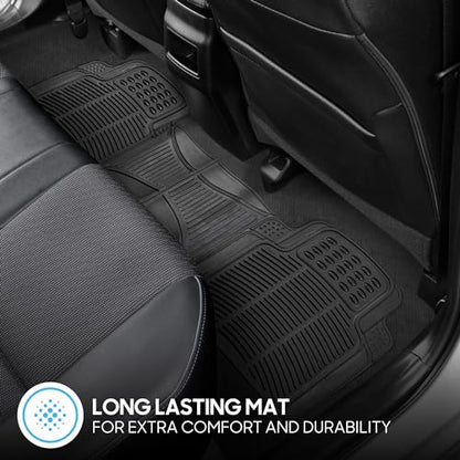 BDK M783 DuraChannel Heavy Duty Rubber Car Floor Mats Liner for Auto - All Weather 3 Piece Set Front & Rear, Fits Car Truck SUV Van, Universal Trim to Fit - color: Black