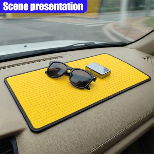 Car Dashboard Anti-Slip Pad, 10.43'' x 5.7'' Universal Sticky Gel Adhesive Mat, Multifunctional Auto Interior Gripping Mat for Phones/Sunglasses/Keys/Coins/GPS/Electronic Devices(Yellow) - size: Yellow