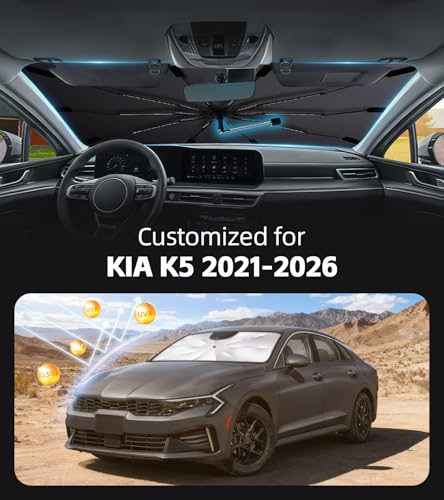 Windshield Sun Shade for KIA K5 2021-2026 with 360° Rotating Shaft, Custom Fit Umbrella Sunshade for UV Blocking, Interior Heat Protection, Easy Storage - size: Fit for KIA K5 2021-2026