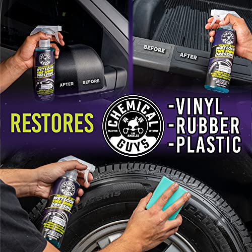 Chemical Guys Galactic Black Wet Look Tire Shine Dressing – High Gloss Tire Spray for Trim & Rubber – Restores Deep Black Shine and Protection for Cars, Trucks, Motorcycles and RVs, 16 oz - size: 16 Fl Oz
