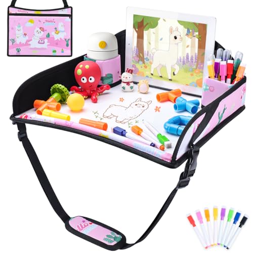 COOLBEBE Kids Travel Tray for Toddler Car Seat, Travel Tray for Airplane, Toddler Car Seat Lap Tray, Carseat Table Tray for Kids Travel Activities (Pink Alpaca) - color: Pink Alpaca