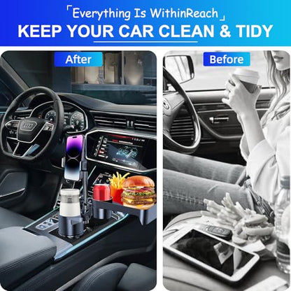 Car Cup Holder Tray, 4 in 1 Drink Holder Expander with Expandable Food Tray Table, for Road Trip Essentials & Daily Commute (Tray(9.05" * 5.7"))