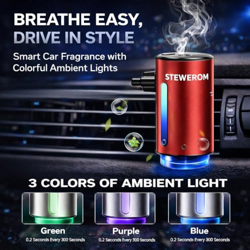 Car Air Freshener - Smart Adjustable 3-Speed Intensity, Rechargeable Humidifier Car Essential Oil Diffuser - Comes with 8 Bottles of 10ml Perfume (Red) - color: Red