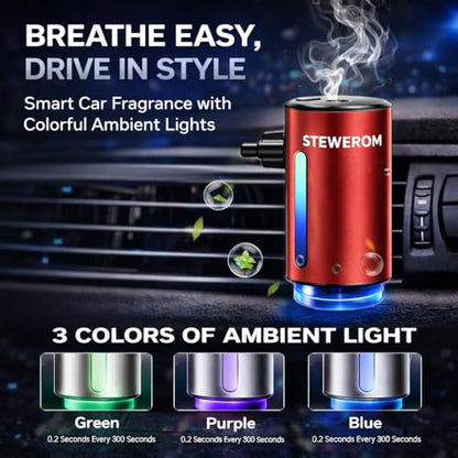 Car Air Freshener - Smart Adjustable 3-Speed Intensity, Rechargeable Humidifier Car Essential Oil Diffuser - Comes with 8 Bottles of 10ml Perfume (Red) - color: Red
