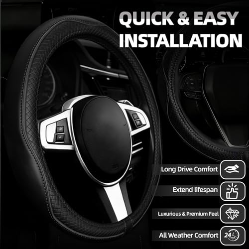 NBTEPEM Customized Auto Car Steering Wheel Cover for Toyota, Microfiber Leather Steering Wheel Covers with Anti-Slip Lining, Breathable, Safety, Soft, Sports Style (Black) - color: Black