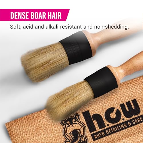 H.O.W Detailing Brush Set Ultra Soft Boars Hair Detailing Brushes 3 Pack, Detail Automotive Interior or Exterior, get Professional Results with Proper Detail Brushes Car Detailing