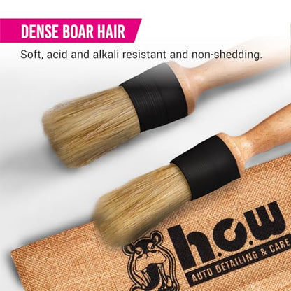 H.O.W Detailing Brush Set Ultra Soft Boars Hair Detailing Brushes 3 Pack, Detail Automotive Interior or Exterior, get Professional Results with Proper Detail Brushes Car Detailing