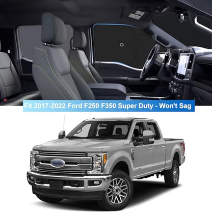 Front Side Window Sun Shade with Suction Cups for 2017-2022 Fo-rd F250 F350 Super Duty 2Dr 4Dr Pickup, Foldable Window Sunshade Sun Visor Protector, Side Window Shades Blocks UV Rays Heat - size: Silver & Black-Fit 2017-2022 Ford F250 F350