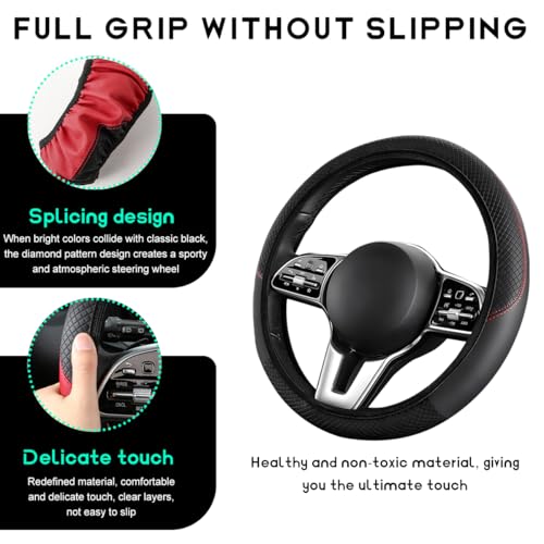 Car Steering Wheel Cover, 15 inch Carbon Fiber Microfiber Leather Elastic Steering Wheel Protector, Breathable Anti-Slip Comfortable Steering Wheel Covers for Most Cars (Black, AD) - color: Black, AD