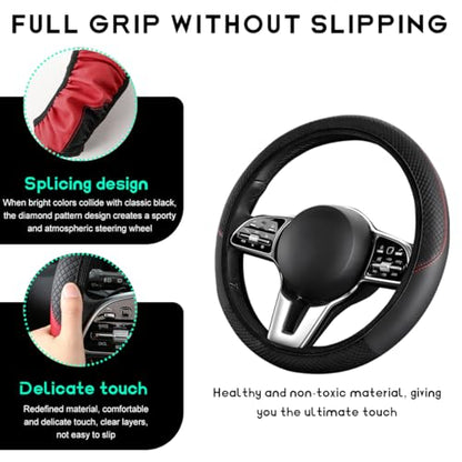 Car Steering Wheel Cover, 15 inch Carbon Fiber Microfiber Leather Elastic Steering Wheel Protector, Breathable Anti-Slip Comfortable Steering Wheel Covers for Most Cars (Black, AD) - color: Black, AD