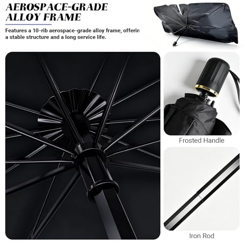Windshield Sun Shade Umbrella, Foldable Car Sunshade, Ice Crystal Cooling Coating Car Sunshade & Heat Shield, UPF 50+ UV Protection, Spring-Enhanced Frame for Most Sedans SUVs (55"x31")