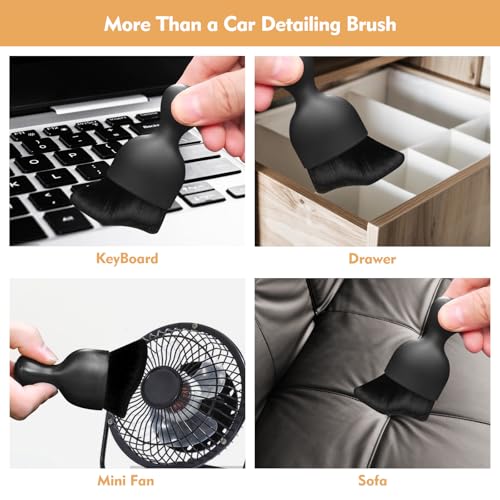Car Interior Cleaning Brush Car Duster Interior with Ultra Soft Bristles Auto Detailing Brushes Dusting Car Accessories for Dashboard, AC Vents, Leather, Scratch-Free (1Pack_Black) - size: Black
