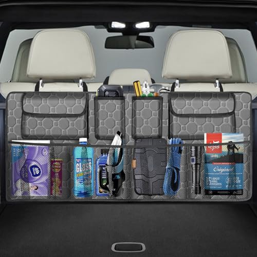 Car Trunk Organizer, Super Capacity Backseat Car Organizer for SUV/Truck/MPV(42"*18"), Hanging Car Storage Organizer with 8 Pocekts, Car Accessories for Women and Men- Grey - color: Grey