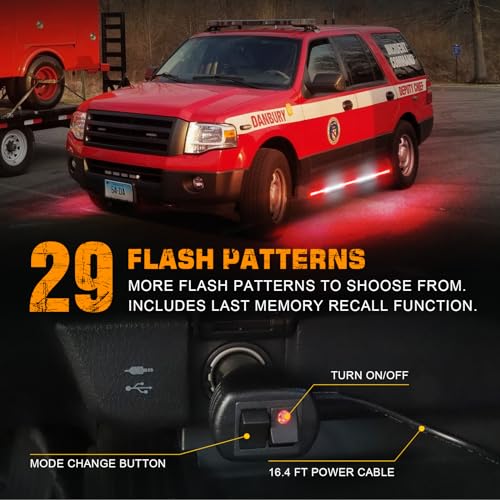 XRIDONSEN 2PCS 60 inch Truck Emergency Lights Strip 720 LED Running Board Strobe Lights Red White Firefighter Flashing Warning Safety First Responder for Vehicles Trucks Pickup Fire POV - color: Red/White