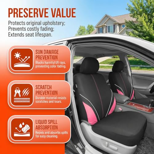 Mandark Car Seat Cover Full Set, Beathable Waterproof Heavy-Duty Vehicle Front and Rear Split Bench Seat Covers, Auto Interior Chair Protector, Universal for SUV Automobile Truck (Pink) - color: Pink