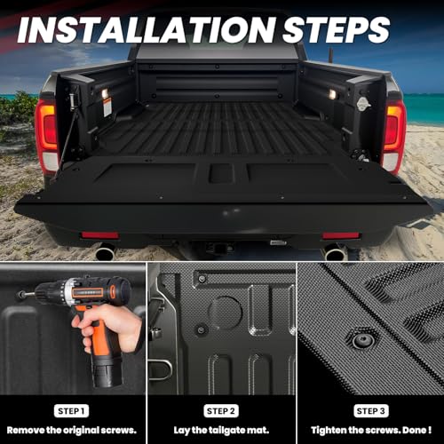 LASFIT Tailgate Mat for Honda Ridgeline 2017 2018 2019 Tailgate Liner, Custom Fit Anti-Scratch Anti-Slip Easy Installation TPE All Weather Tailgate Protector Cover, Black - style: 8）For Honda Ridgeline | 2017-2019 | Tailgate Mat