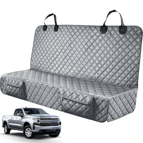 PETICON Dog Car Seat Covers for Truck Ford F150/Chevrolet Silverado 1500/Ram 1500/GMC Sierra 1500, Waterproof Pet Back Seat Cover for Trucks, Scratchproof Nonslip Durable Rear Seat Cover for Dogs - color: gray