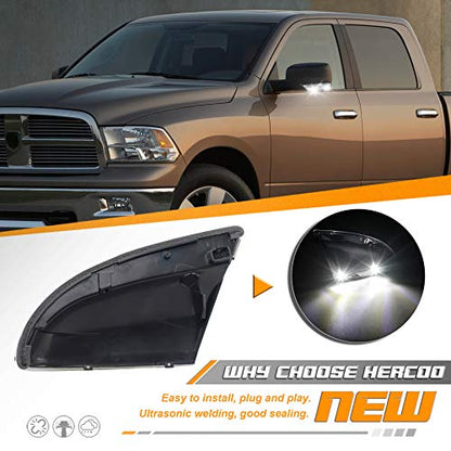 HERCOO LED Side Mirror Turn Signal Puddle Light Lamp Housing Cover Compatible with Dodge Ram 1500 2009-2018, Dodge Ram 2500 2010-2018, Ram 1500 Classic 2019-2022, Replacement for 68064949AA - size: Left-Clear