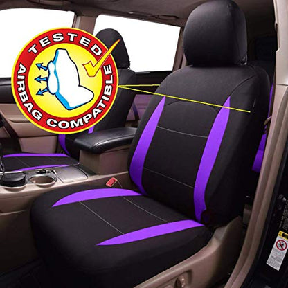 Flying Banner Car Seat Covers Front Seats Rear Bench Polyester car seat Protectors Easy installations Rear Bench Split Classic Man Lady Truck (Full Set - Low Back, Black Purple)… - color: Purple