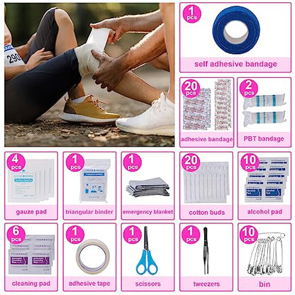 CALBEAU Roadside Emergency Car Kit for Vehicles, Pink Emergency Roadside Assistance kit with Car First Aid Kit, Thoughtful Car Emergency Kit for Women, Men, New Drivers and Adventurers Gifts