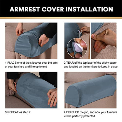 PrinceDeco 4 Pack Thick Velvet Stretch Armrest Covers for Chairs & Sofas - Non Slip, Stone Blue - color: Stone Blue