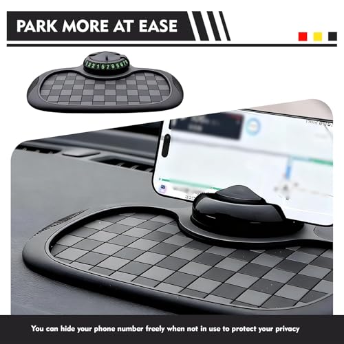 Car Dashboard Mat, Non-Slip Washable Center Console Storage Pad, 9.2" x 7" Rotatable Phone Holder Large Storage Tray Parking Number Sign, Universal Multifunctional Organizer (Black #C) - color: Black #C
