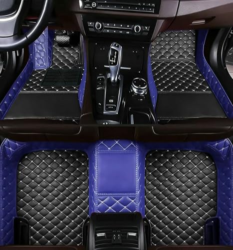 Custom Floor Mats for Cars,All-Weather car Floor MATS-Suitable for 99% of car Models,Luxury Full Coverage All Car Floor Mats,Anti-Slip Leather Car Mat Set (Blue Black, Beige line) - color: Blue black, beige line