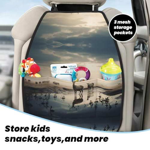 Tranquil River Prints 2-Pack Car Backseat Organizer Universal Fit Kick Mats Protector - Heavy Duty Waterproof & Stain Resistant Storage Accessories