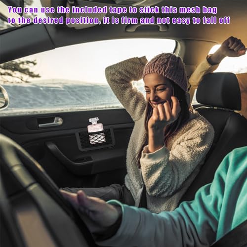 Dickno 4 PCS Car Pocket Phone Net, Universal Seat Side Storage Net Bag with Double Sided Tape, Automotive Frame Storage Net Pocket, Vehicle Interior Organizer for Phone Purse Bag - size: 4PCS